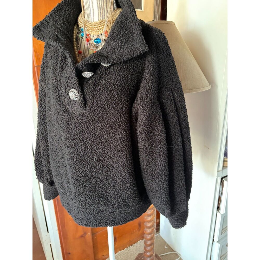Express cozy jewel button black sherpa pullover Medium